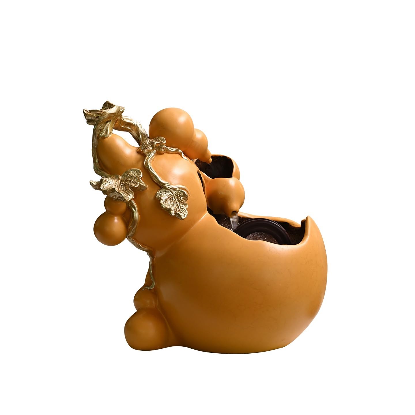 ZTHYSHOZ Tabletop Fountain Waterfall Gourd Desktop Fountain Small Recycled Water Decorative Ornament Indoor Meditation(Deep yellow)