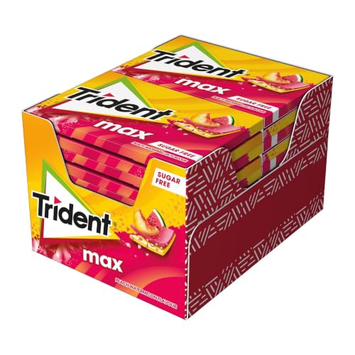 TRIDENT Max Chicles Sabor Melocotón y Sandía Sin Azúcar, Pack de 12 uds