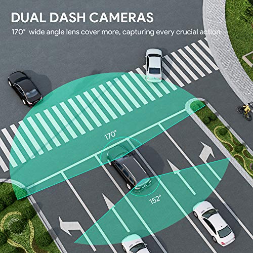 AUKEY Dual Dash Cam【Upgraded Sensor】FHD 1080P Front and Rear Camera Car Camera Supercapacitor 6-Lane 170 Degrees Wide Angle Lens Dashcam with Night Vision, Motion Detection, G-Sensor