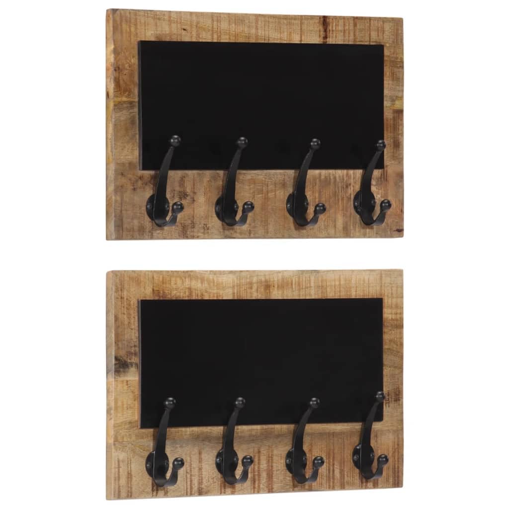 vidaXL Wall-Mounted Coat Racks - Solid Mango Wood & Iron Hooks, Space-Efficient Hanging Storage for Hallway/Living Room, 50x30x7cm, Set of 2