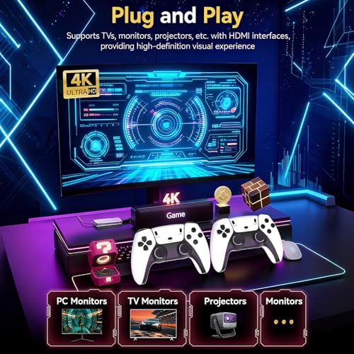 Wireless Retro Gaming Console,Video Games Console with 4K HDMI,Plug & Play,Built-in 20000+ Games , 23 Emulators,with Dual 2.4G Wireless Controllers(64G)