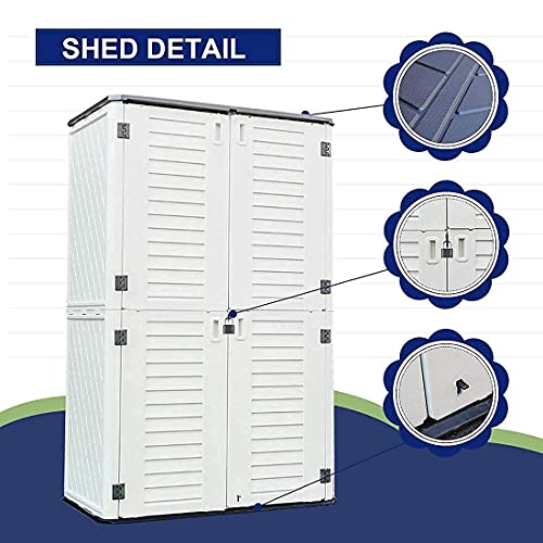 Image of Kinying Outdoor Storage Cabinet, Vertical Storage Shed Perfect to Store Patio Furniture, Garden Tools Accessories,Bike,Beach Chairs and Lawn Mower, 4x2.5 Feet off-white-02B