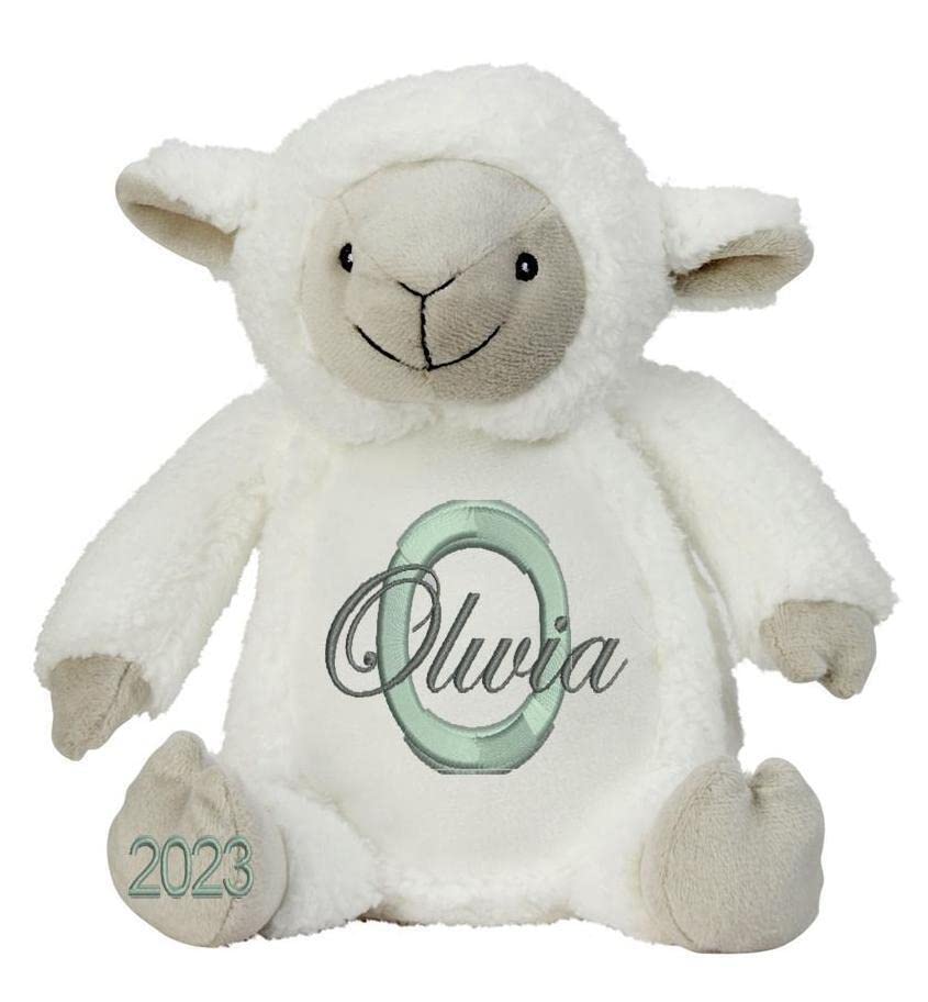 Personalised Teddy Bear and Animal Soft Plush Toys with Name & Initial, Christening, Birthday, Baby Gift (Lamb)