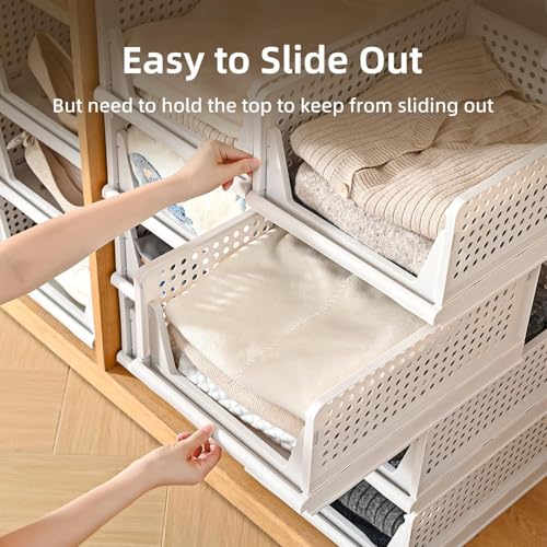 Image of JD FRESH 6 Pieces Foldable Wardrobe Organizer for Storage /Adjustable Cupboard Organiser for Clothes /Multipurpose Stackable Storage Rack /Polypropylene Sliding Drawer Basket /Shirt Stacker (White)