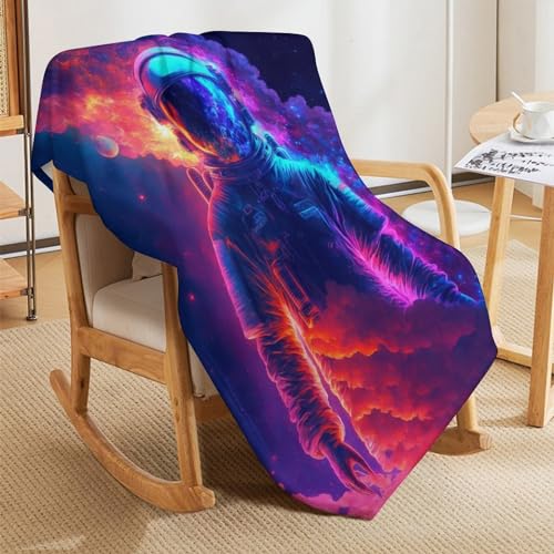Manta de neón con diseño de astronauta térmica y manta de sofá mullida supersuave 5