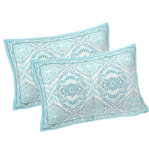 Image of Living Roots Jaipuri Hand Block Print Double Cotton Bedsheet & 2 Pillow Covers, for Mattress Upto 8 inches Thick, No Colour Bleeding, Blue Colour, Super King Size 96 * 104 inches, 150TC (579-C)