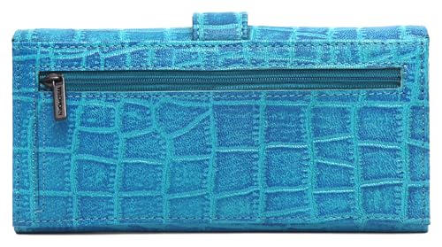 Image of WildHorn Women's Genuine Leather RFID Blocking Wallet | Tri-Fold High-Capacity Ladies Purse with Card Slots, Zipper Coin Pocket & Snap Closure | Ideal Gift for Women (Aqua)