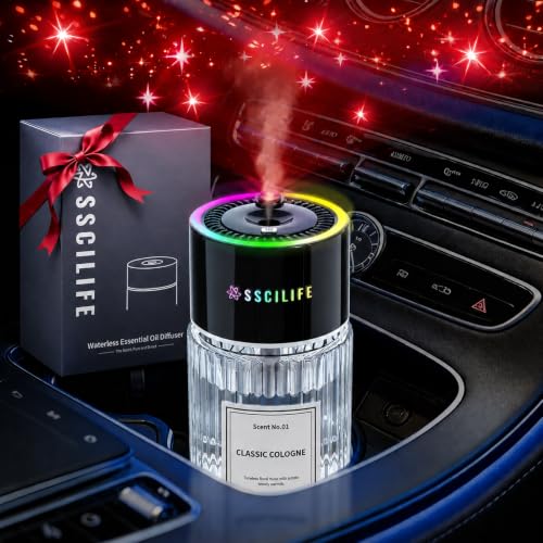 SSCILIFE Smart Car Air Freshener Diffuser 130ml Rechargeable Aroma Diffuser Auto On/Off 4 Mist Modes Up to 130 Days RGB Music Sync Light with Star Light Aromatizante para Carro for Home Cologne