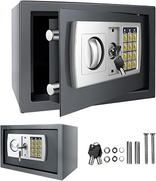 Medium Digital Safe, Steel Construction, Steel Locking Bolts, Emergency Override Key, Wall And Floor Fixings, Grey Finish, 8.5 Litre Capacity Electronic Safety Box