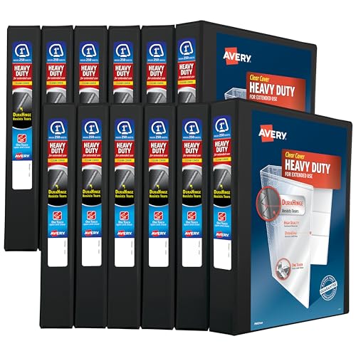 Image of Avery Heavy-Duty View Binder, 1 inch EZD One Touch Rings, 275-Sheet Capacity, DuraHinge, 12 Black Binders (79699)