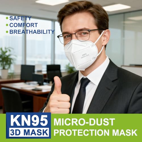Image of KN95 Face Mask, 100-Pack White Individually Wrapped, 5-Layer Protective Respirators for Adults, Cup Dust Safety Masks Filter Efficiency≥95% Breathable Elastic Ear Loops White Masks