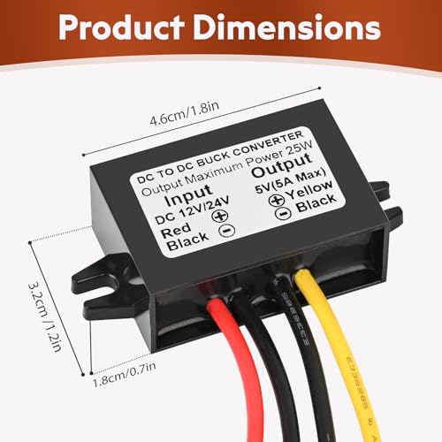 Image of DC 12V /24V to 5V 5A 25W Step Down Converter, DC-DC Voltage Reducer Regulated Power Module for Auto Vehicle Surveillance Camera 1-Pack