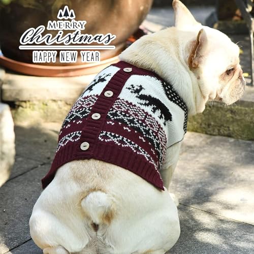 SKXEO Hund Weihnachten Pullover V-Ausschnitt gestrickt Welpe Pullover Weste Rentier Haustier Kleidung Outfit für kleine mittlere große Hunde Katze Pullover(Rentier Pullover,S)