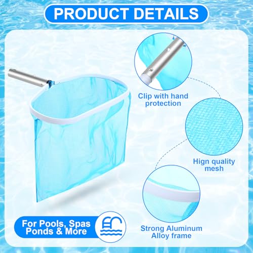Tioncy 5 Pcs Pool Vacuum Cleaning Kit Includes Right Corner Pool Vacuum, 2 Skimmer Nets with 47\" Adjustable Pole and 1 Brush for Above Ground Ponds Hot Tub Spa Wall Floor Cleaning Maintenance