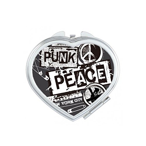 Miroir de poche symbole de paix noir et blanc maquillage compact punk