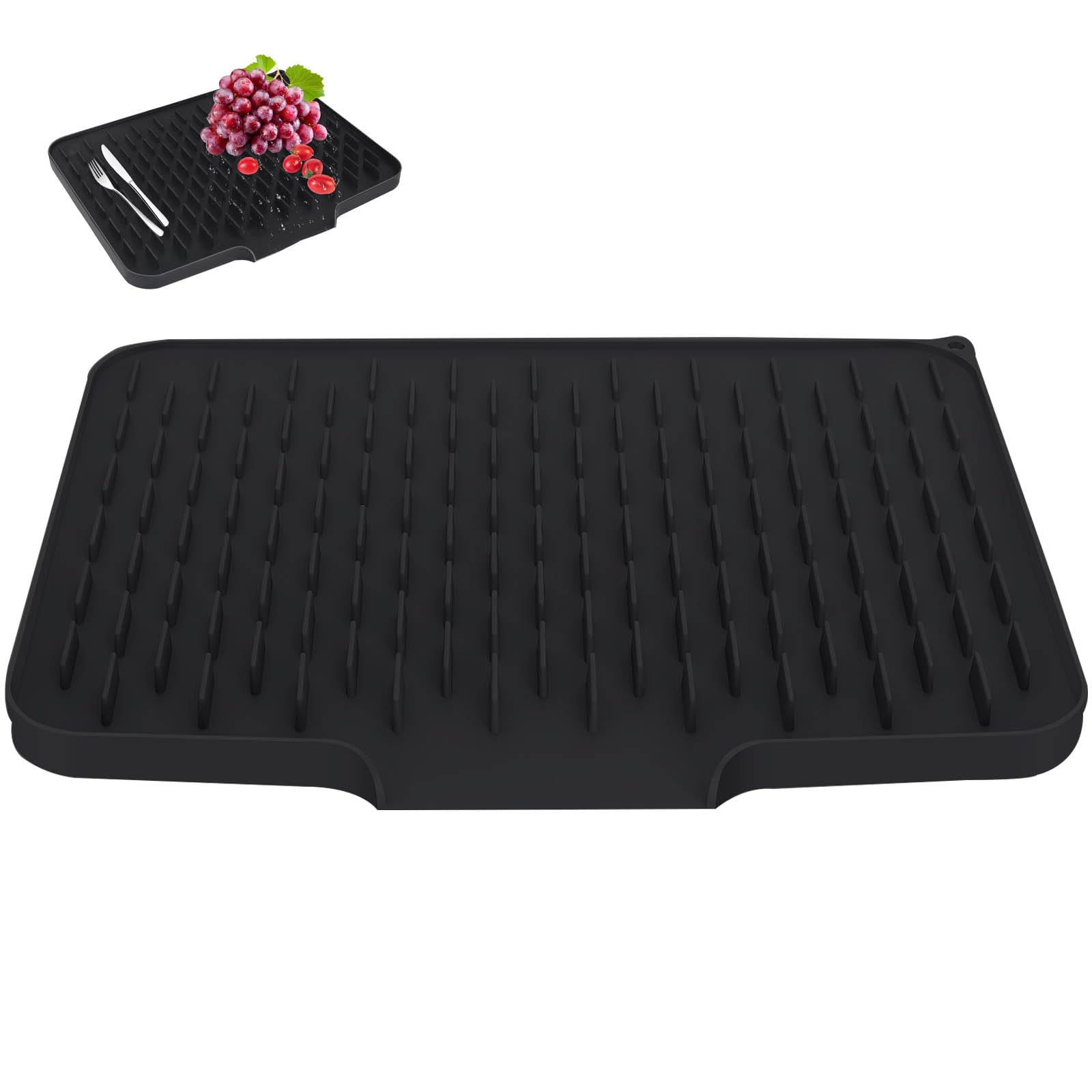Tapis égouttoir à vaisselle en silicone avec égouttoir - Design double face - 40 x 32