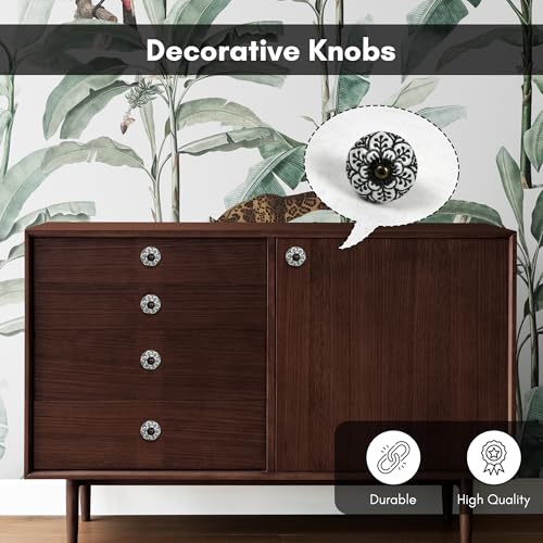 Image of Vintage Ceramic Knobs for Kids and Kitchen Cupboards, Drawers, Wardrobes, PC Cabinets, Almirahs, Dressers, Decorative Pull Handles for Dressing Table and Home Decor -Set of 6, Antique Floral
