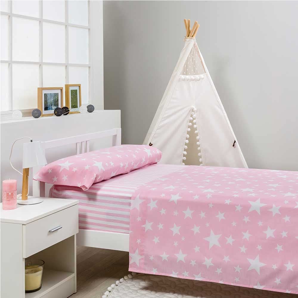 COTTON ARTean Set di lenzuola per bambini/ragazzi, modello: Givette Pink, per letto da 90 x 190/200, 50% cotone, 50% poliestere, colore: rosa