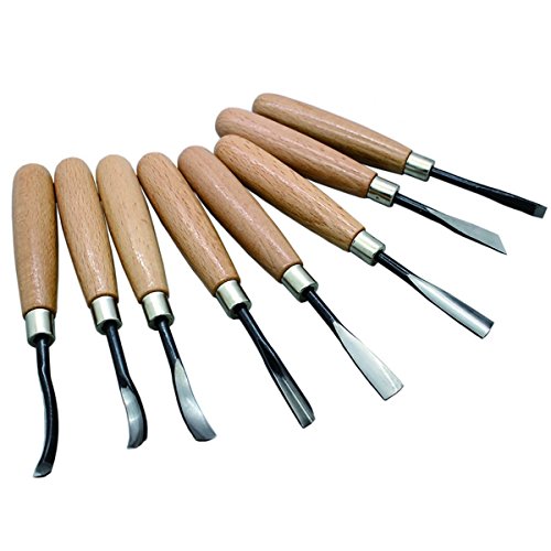 Evinis Wood Sculpture Carving Chisel Tool Set DIY Art Craft, 8 Piece Professional DIY Art Craft Woodworking Sculptural Gouges Hand Carbon Steel Wood Carving Chisel Tools Knife Kit Set