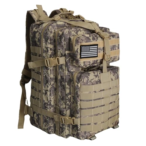 WOLT | Tactical Backpack for Men 45L Military Backpack Large 3 Day Molle Assault Pack Rucking Backpack for Survival Hiking, Camouflage Khaki