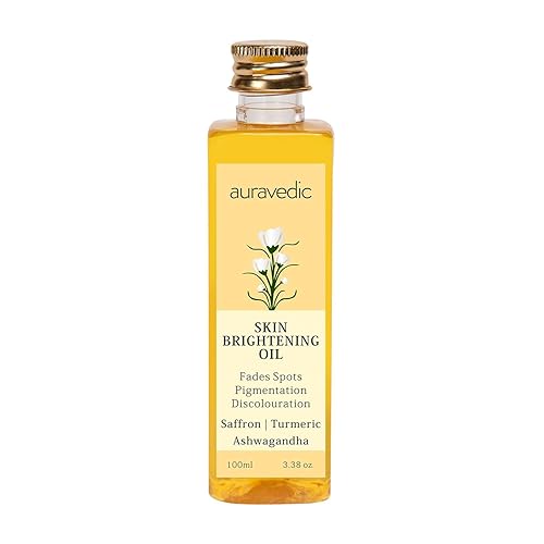 Auravedic Aceite para aclarar la piel con azafrán, cúrcuma y cereza de invierno, 3.4 fl oz