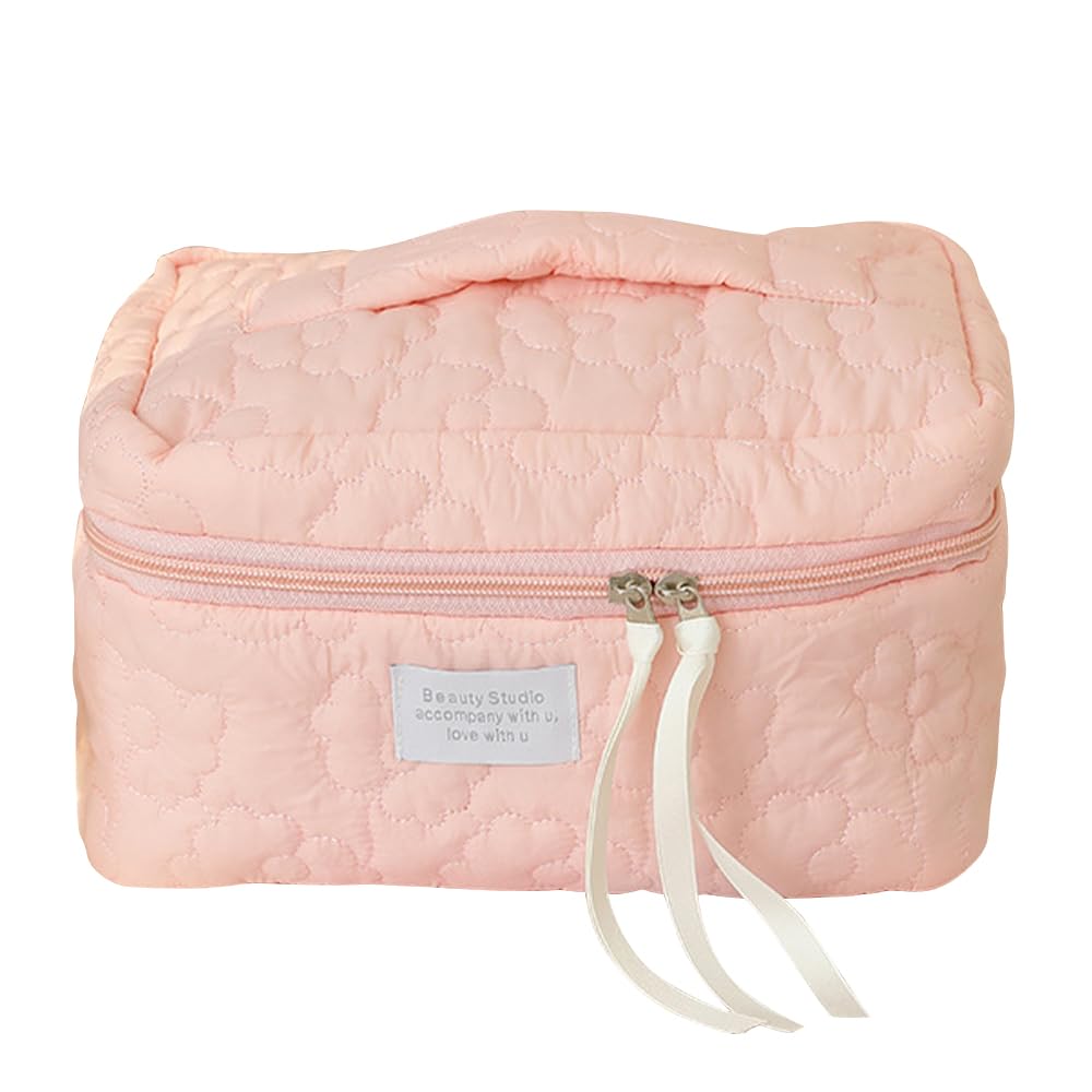 JENERYMakeup Bag With Handle, Large Capacity Storage Bag, Makeup Bag, Toiletry Bag, Floral Makeup Pouch Travel Toiletry Bags for Women (Pink)