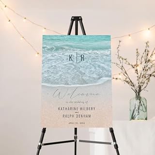 Personalized Blue Ocean Beach Wedding Sign – Watercolor Coastal Welcome Poster for Destination Ceremony, Summer Party Decor, Tropical Seaside Venue Signage, Custom Bridal Shower Board