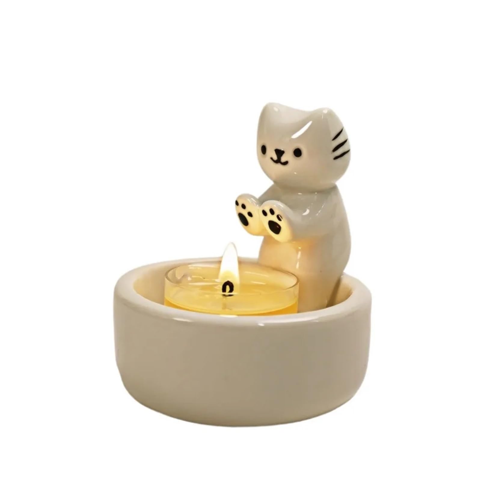 1Pair Ceramic Candlestick Heat Resistant Cartoon Animal Candle Holder White Tealight Living Room for Candle(Color2)