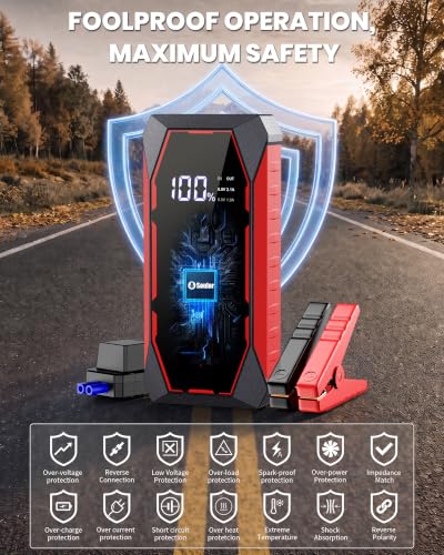 Image of Jump Starter 7000A Car Jump Starter Battery Pack | 12V Battery Jumper Starter Portable with LED Light, Compass, Power Bank, Gloves and Jumper Cable for All Gas and 12.0L Diesel