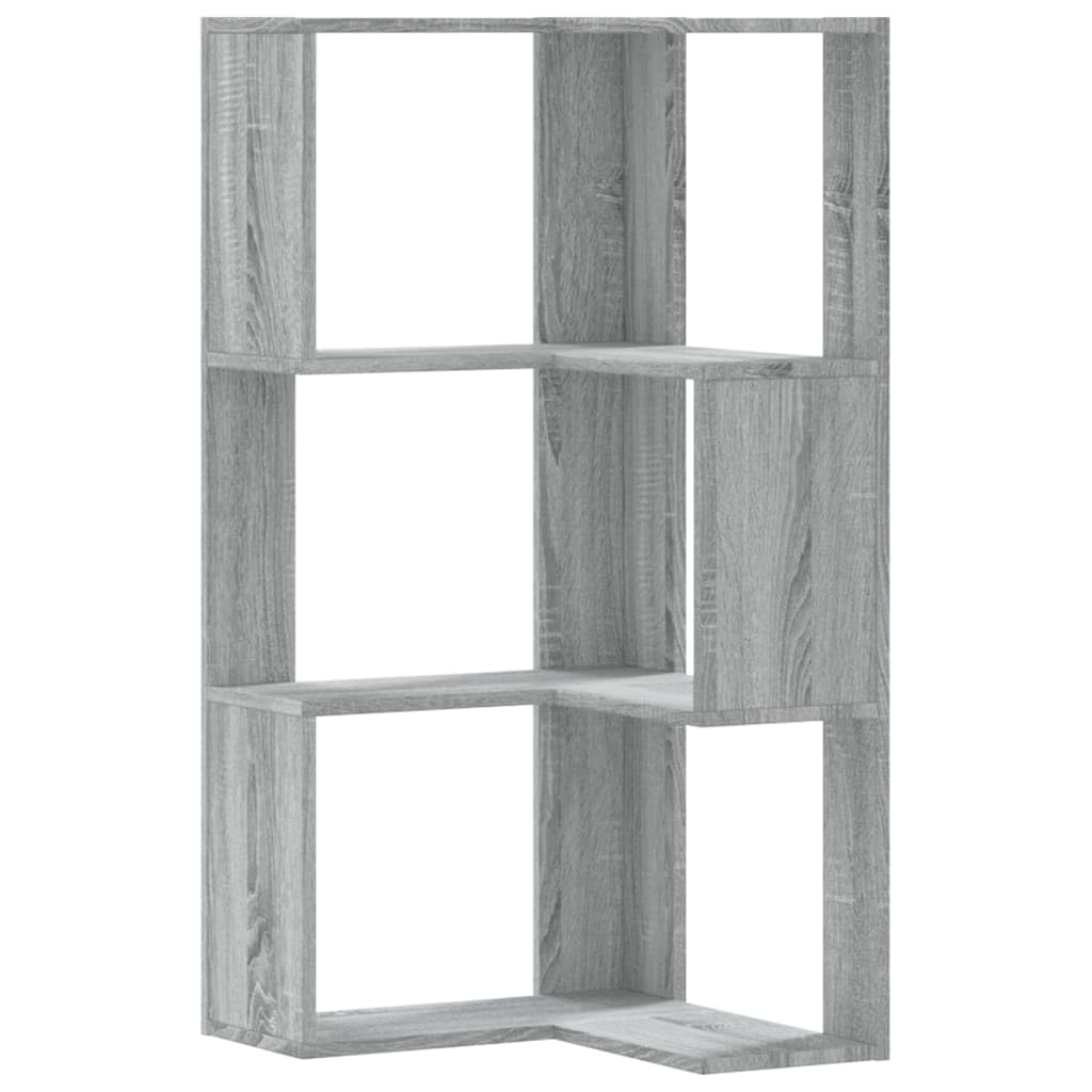 vidaXL Bibliothèque d'angle à 3 Niveaux Sonoma Gris Bois d'ingénierie, étagère à Livres d'angle, vitrine d'angle, Armoire d'angle