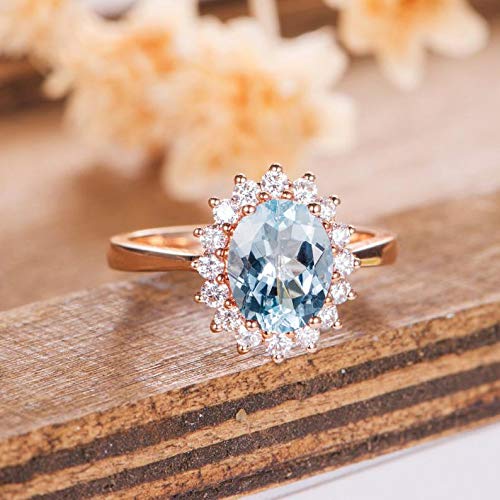 Vintage Aquamarine Engagement Ring Women Art deco Birthstone curved crown Bridal ring Unique jewelry Anniversary Gift for her Art deco wedding ring diamond Bridal ring Unique Milgrain ring