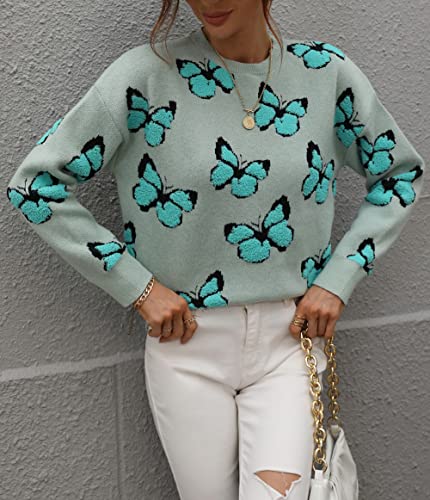 Image of JUNBOON Women's Casual Leopard Print Knitted Pullover Sweaters Long Sleeve Crew Neck Jumper Tops