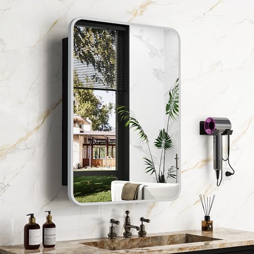 ACEMIRO 20x28 Inch Brushed Silver Recessed Medicine Cabinet with Mirror