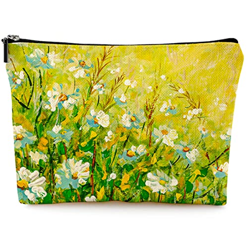 Givotin Cosmetic Bags for Women Cute Makeup Bag for Purse Canvas Travel Toiletry Bag Funny Zipper Pouch-Daisy Oil Painting Makeup Bags