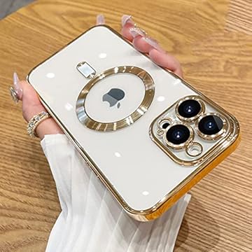 Capa de telefone sem fio magnética para iPhone 14 13 11 12 Pro Protetor de lente de vidro Max Capa transparente de silicone, dourada, para iPhone 14 Pro
