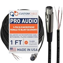 1 Foot Custom Cable Connection Pro-Audio XLR Balanced Microphone Female to Blunt 18 AWG Economy Shielded Install Cable