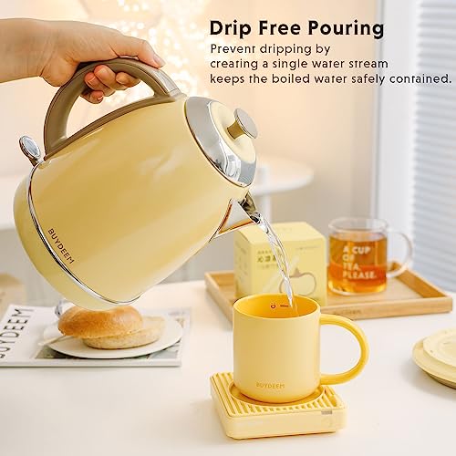BUYDEEM K640 Stainless Steel Electric Tea Kettle with Auto Shut-Off and Boil Dry Protection, 1.7 Liter Cordless Hot Water Boiler with Swivel Base, 1440W (Mellow Yellow) by BUYDEEM - Image 4