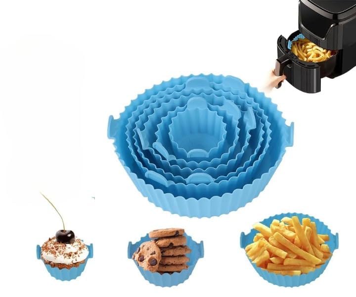 Image of Reusable Silicone Air Fryer Liners 6Pcs Set - Multicolor Round Silicone Bowls for Air Fryer, Oven & Microwave | Heat-Resistant, Non-Stick, Flexible & Reusable Cooking Inserts (Multicolor)