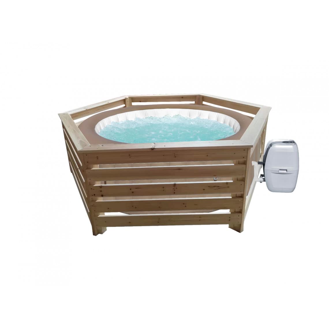 Habillage Habrita Foresta Hab 2620 BN Bois Hexagonal pour spas et piscines gonflables 2,63x2,09x0,71m
