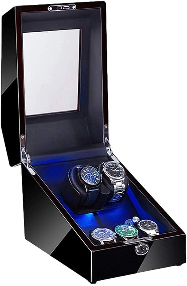 FENOKD 2+3 Automatic Watch Winder with LED Illumination Watch Winder Box Piano Paint Exterior Soft Flexible Watch Pillow Dual P