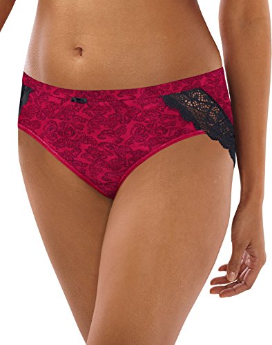 Slip Hipster Bali Anti-Marques en Coton et Dentelle Fine Rouge et Noir
