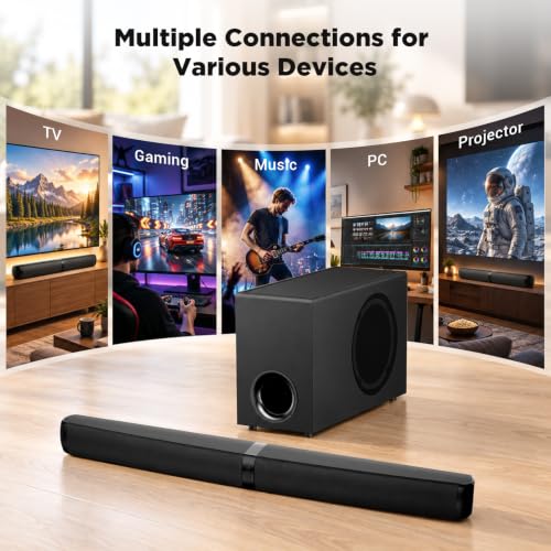 MZEIBO Sound Bar with Subwoofer, 120W Peak 2.1 CH Detachable Soundbar for TV, 2-in-1 Home Theater Audio System with DSP, Bluetooth 5.3, HDMI ARC, Optical & AUX for Movies, Music & Gaming - image 7