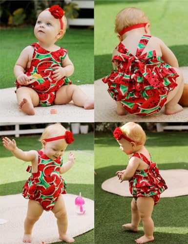 Image of PrinceSasa Baby Girl's Floral Print Ruffles Romper Summer Clothes
