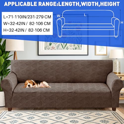 YEMYHOM 1 Piece Stretch Oversized Couch Covers for 4 Seat, Jacquard Extra Large Sofa Cover with Non-Slip Elastic Bottom, Thickened Slipcover Furniture Protector for Dogs Pets (X-Large, Brown） by YEMYHOM - Used condition - Image 2