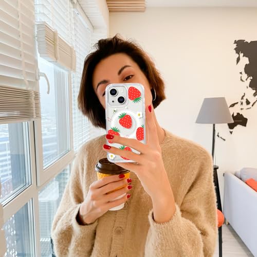 Cioroper Magnetic Phone Case for iPhone 13/14,Cute Strawberry Flower,Compatible with MagSafe,Military-Grade Drop Tested,Shockproof Protective Slim Cover for iPhone 13/14 6.1 inch Women Girls — view 6