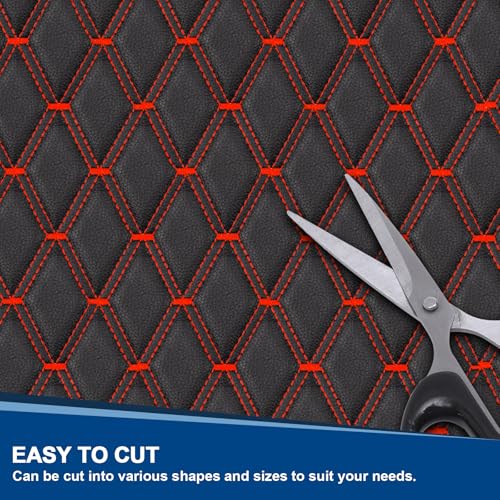 Image of 5 Yard Vinyl Quilted Foam Fabric,Thick Sponge Backing DIY Upholstery,63 inch Wide Faux Leather Material,Furniture Headboard Automotive Interior Fabric,Black Red