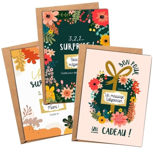 Générique - 3x Cartes Cadeau à Gratter Personnalisable fleurs | Bon Cadeau Surprise | Ticket à Gratter Cadeau Surprise | Chèque-cadeau Anniversaire, Noël, Retraite, Départ | Bon d'achat (Cadeau fleuri)