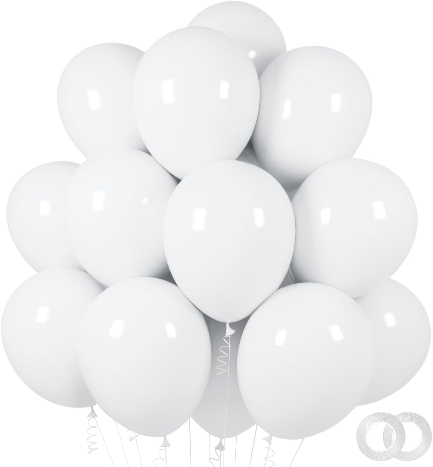 ASIYUHY White Balloons 100 Pack 12 Inch White Latex Party Balloons with 2 Rolls of Ribbon Helium Balloons for Wedding Birthday Party Baby Shower Engagement Anniversary Decorations