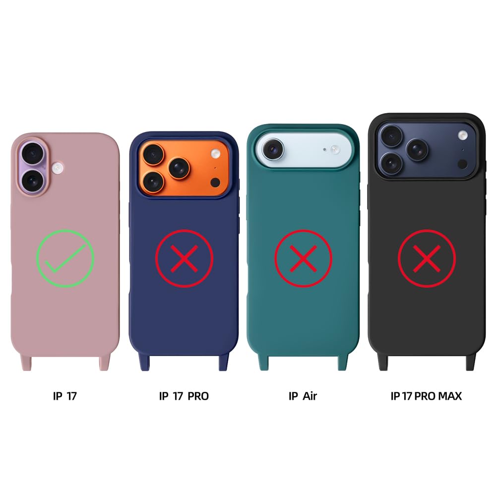 Cover Compatible con iPhone 17(6.3"),Cellulare Girocollo Custodia con Cordino TPU corda Silicone Case Bumper per iPhone 17(6.3") Custodia-Nero