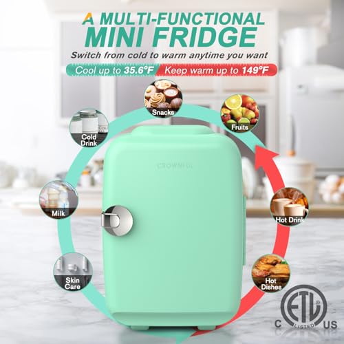 image for CROWNFUL Mini Fridge, 4 Liter/6 Can Portable Cooler and Warmer Persona
